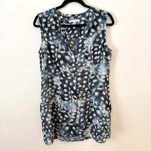Cabi Sleeveless Printed Avery Blouse Blue Turquoise Medium Large Resort Office